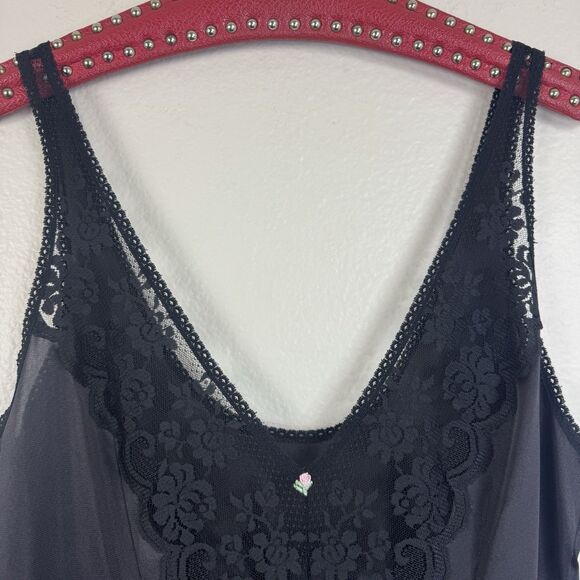 Vintage 1960s JCPenney Fantasia Satin Lace Midi Slip Dress Chemise Black 38 M - Picture 4 of 15